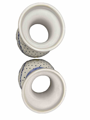 Pair Of 10” Porcelain Vases Blue, white Yellow Rose Design, Hand Painted - Picture 5 of 12
