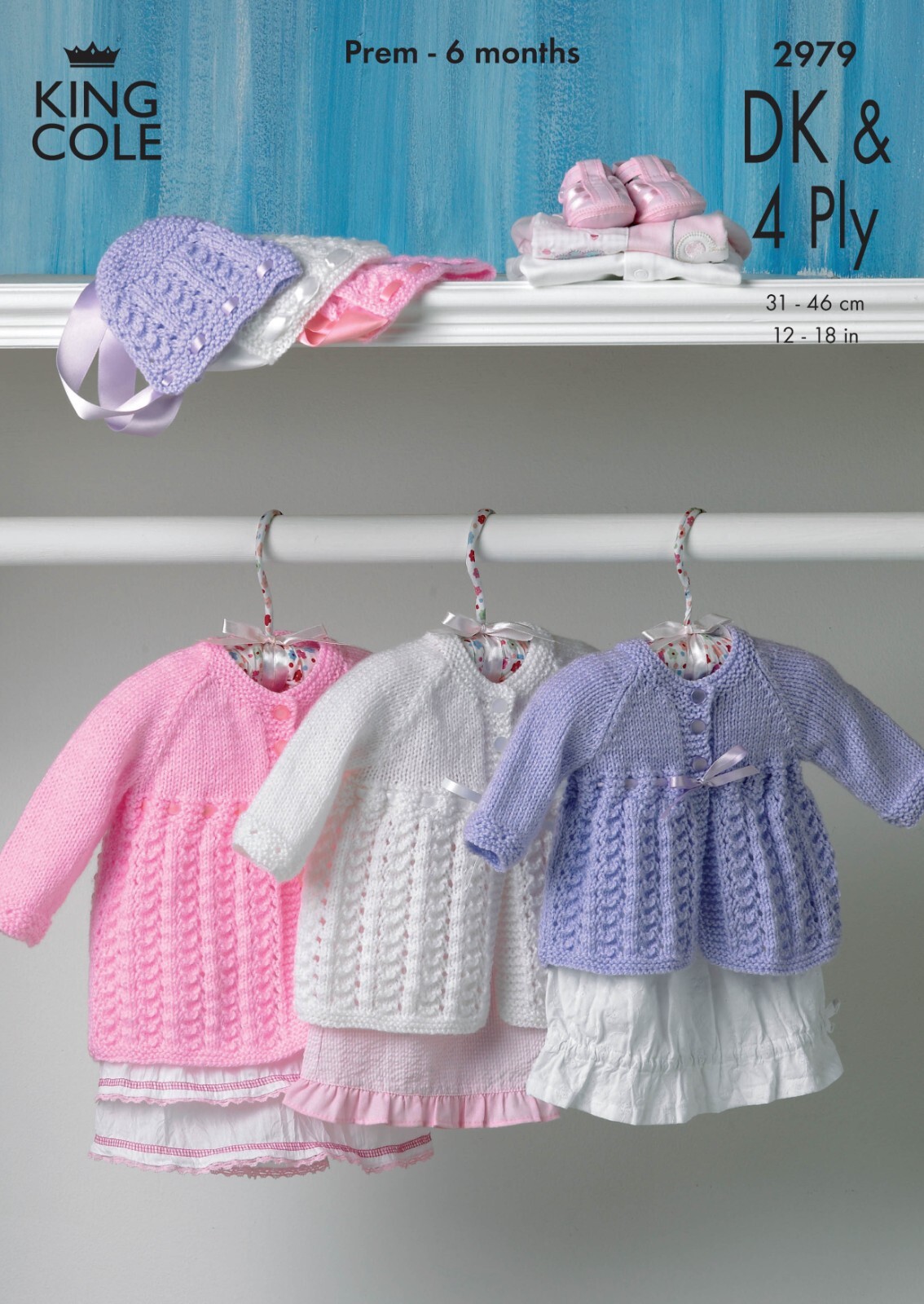 King Cole DK & 4 Ply Knitting Pattern - 2979 Matinee Coat & Bonnet