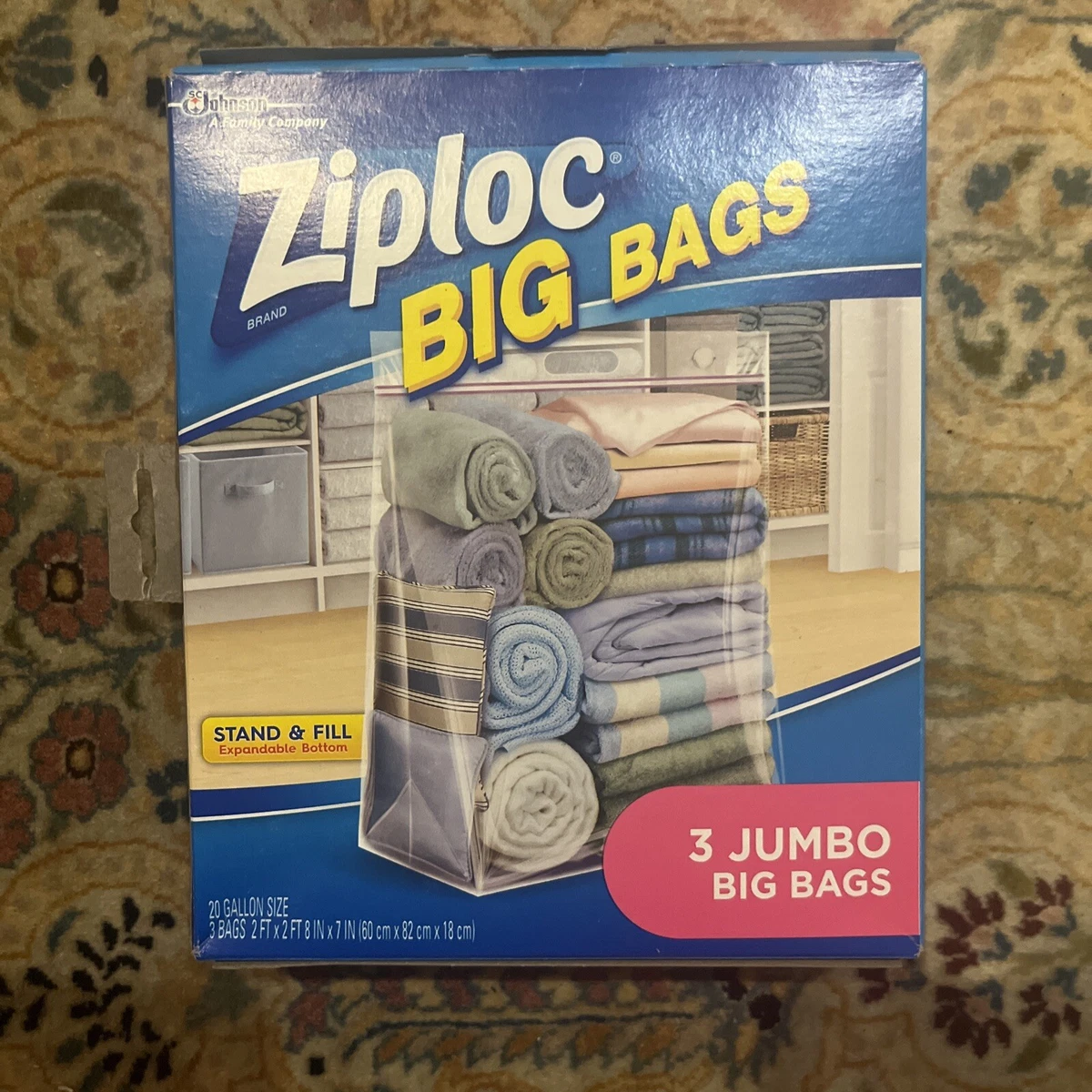 Ziploc, Storage & Organization, Ziploc Big Bags Jumbo 2 Gallon Size 2 Ft  X 2 Ft 8 In 3 Ct