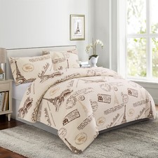 Bamboo Printed Bedding Duvet Cover Set with Zipper Corner Tie Eiffel Tower Ivory