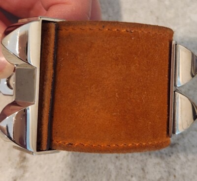 Hermes Collier De Chien extra wide bracelet in orange suede  display picture 2