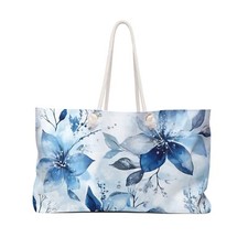 Blue Floral Weekender Bag, Overnight Travel Duffle, Large Carry-On Tote,