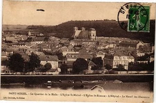 Old postcard Saint Mihiel-Le Quartier de la Halle-L'Eglise Saint Michel (183941)