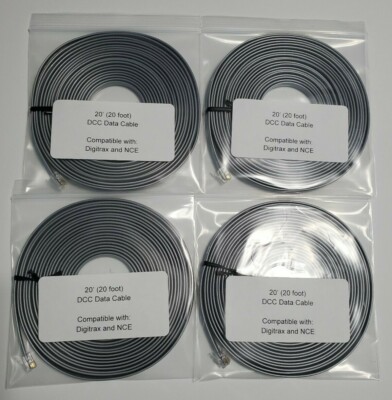 4 pack (4 20 Foot)  Model Railroading DCC Data Cables, Digitrax LocoNet, NCE