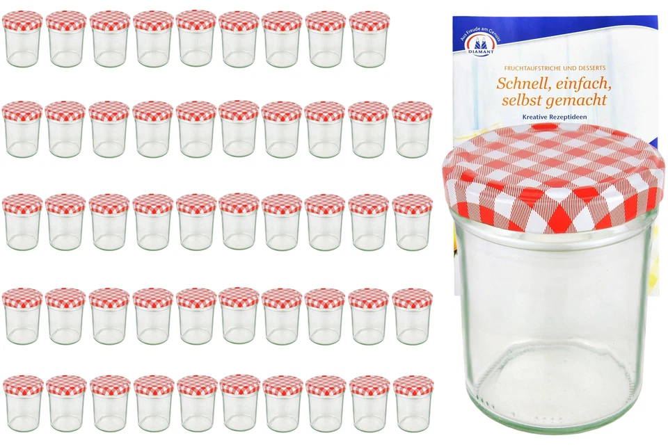 50 Sturzgläser 230ml hoch rot kariert Einmachglas Marmeladengläser Einweck Glas