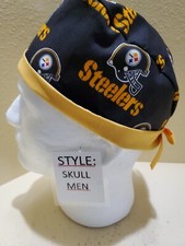 Pittsburgh Steelers NFL Men's Skull/Chemo Surgical Scrub Hat/Cap Handmade