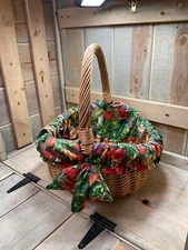 11" Vegetable and Fruit picking wicker basket lined harvest display with handles