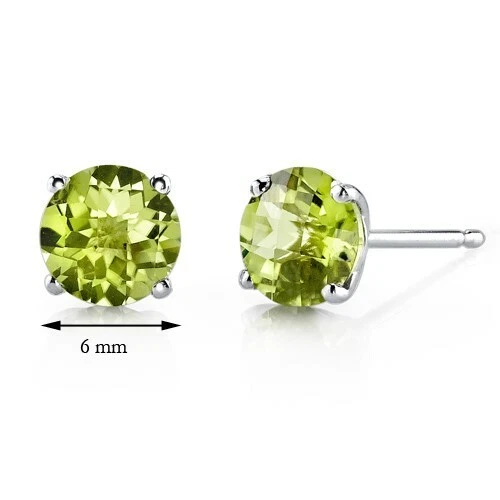 Aretes redondos de peridoto verde de 1,75 quilates en oro blanco de 14 k Foto 3 de 4