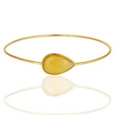 Yellow Chalcedony Gemstone 925 Silver Gold Plated Sleek Bangle Jewelry