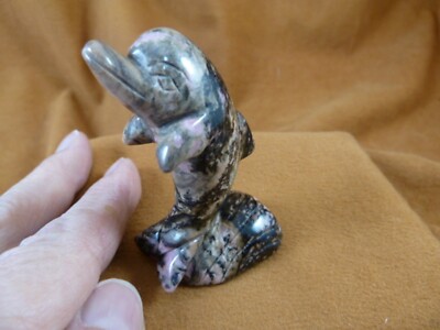(Y-DOL-JU-715) pink black rhodonite DOLPHIN Porpoise figurine gemstone dolphins