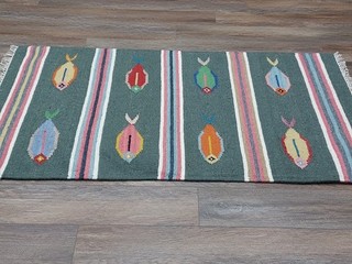 Turkish Bohemian Rug (Tree Of Life)Fish Design Turkish Rug Hand Made Rug3x5 Ft