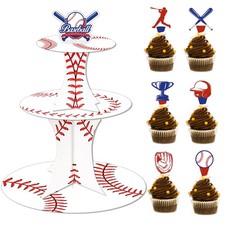 Baseball Birthday Cupcake Stand with 24pcs Toppers Sports Ball Theme Party