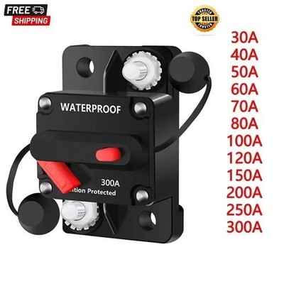 30-300Amp Wasserdicht Auto Leitungsschutzschalter Sicherung Reset für Boot Auto DC 12V-48V UK