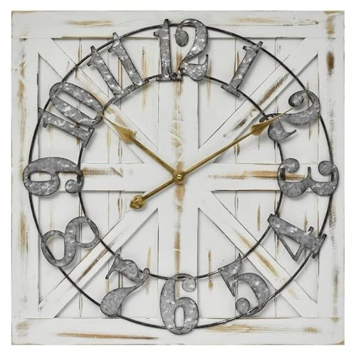 Large Farmhouse Wall Clock – 24 Inch Square Rustic Wooden Clock with  - Image 3 of 4