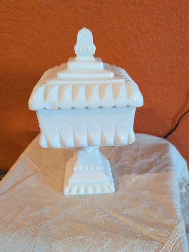 Westmoreland White Milk Glass Square Candy Dish w/Lid Vintage