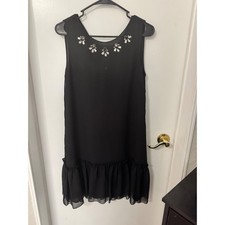 Tommy Hilfiger Black Sleeveless Jewel Embellished Ruffle Hem Dress Size 6