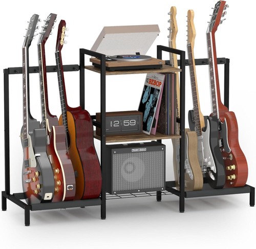 4-Tier Guitar Stand with Shelf for Acoustic, Electric, Bass Guitar - Rustic Brow