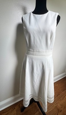 CALVIN KLEIN S/LESS FIT&FLARE  MIDI DRESS, UNIQUE MESH INSERTS, WHITE SIZE 8 NWT