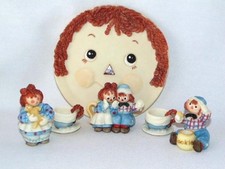 1995 RAGGEDY ANN Resin Miniature TEA SET, MINT IN BOX, Popular Imports