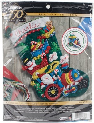 Bucilla 86708 Choo Choo Santa Stocking Felt Applique Kit-18'' Long
