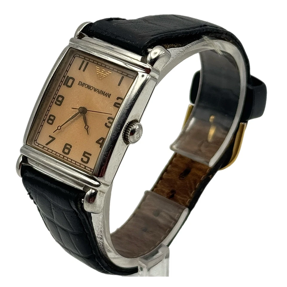 Reloj de cuarzo rectangular Emporio Armani AR0203 esfera beige, cuero negro - Funciona Foto 4 de 4