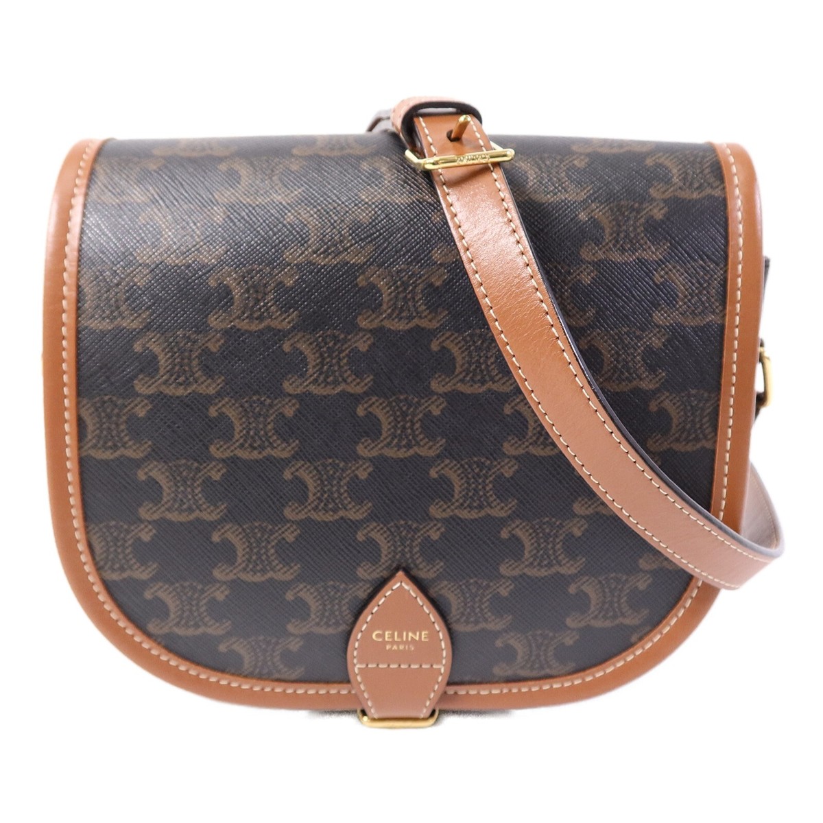 CELINE GHW Folco Shoulder Bag Coated Canvas Brown | eBay