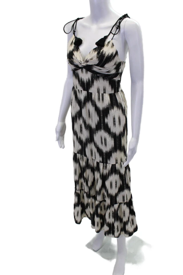 Vestido Alice + Olivia para mujer de algodón con borlas y detalle de correa blanco talla única Foto 2 de 4