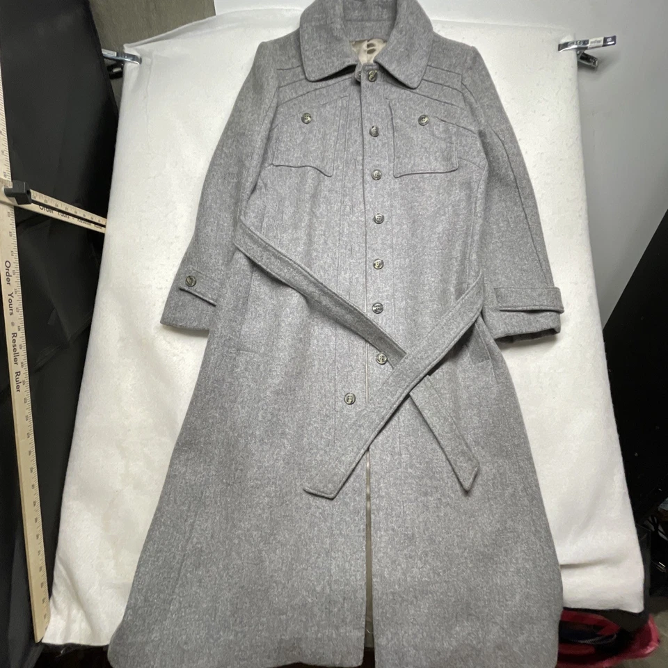 Abrigo largo de colección años 70 Saks Fifth Avenue Young Dimension gris mezcla de lana guisante Foto 2 de 4