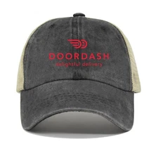 Doordash Food Delivery Logo Printed Black Hat Trucker Cap Adjustable