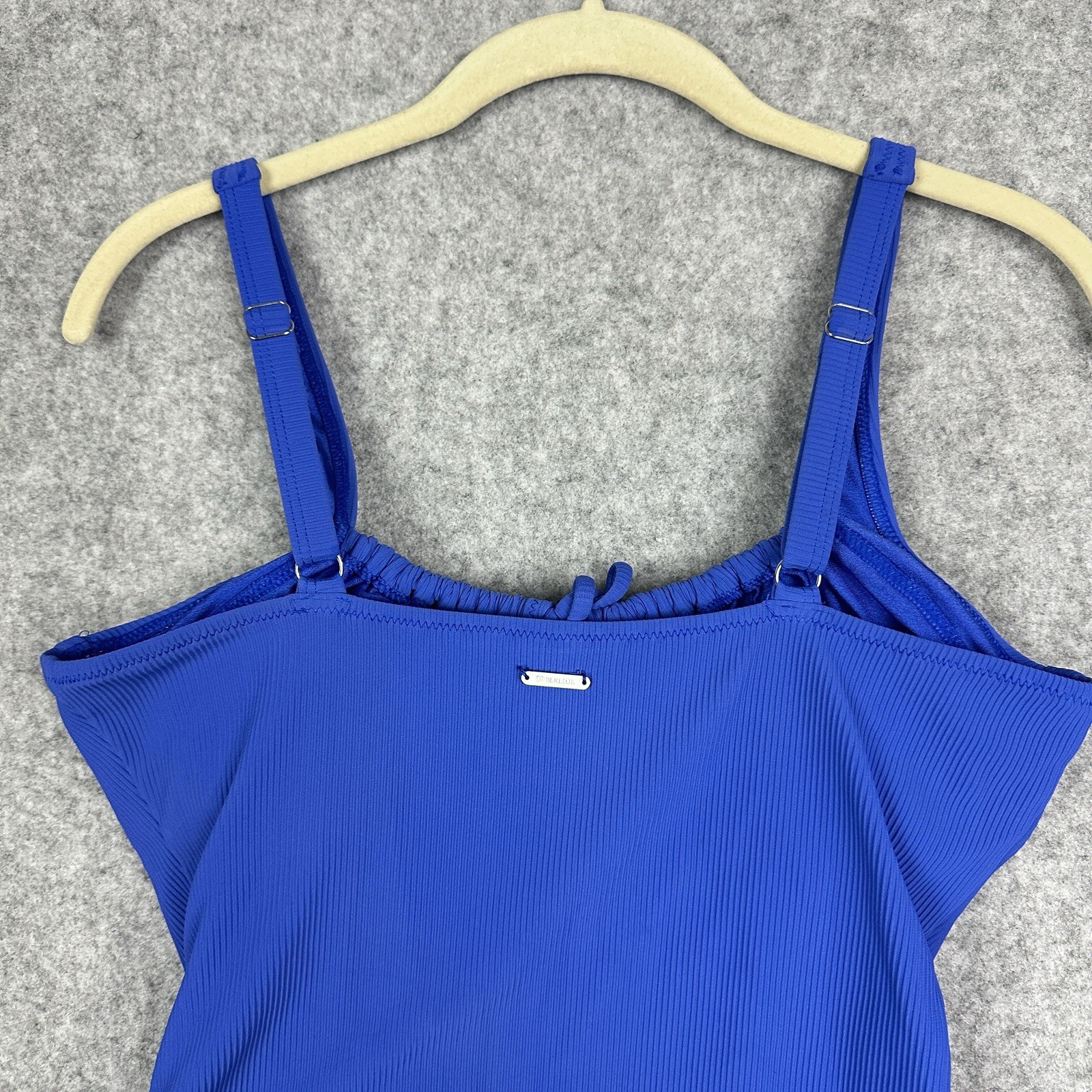 Berlook Blue One Piece Swimsuit Womens Size Large Ribbed Lined Padded Preppy image 5