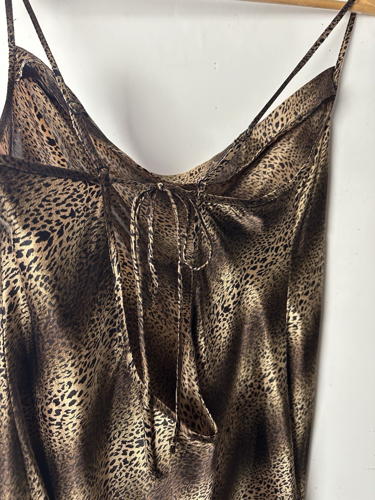 Vtg California Dynasty Maxi Slip Dress Leopard Satin Gown Straps Glam 90s Y2K XL