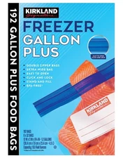 New Kirkland Freezer Gallon Plus Bags - Double Zipper 192 Count Extra Wide