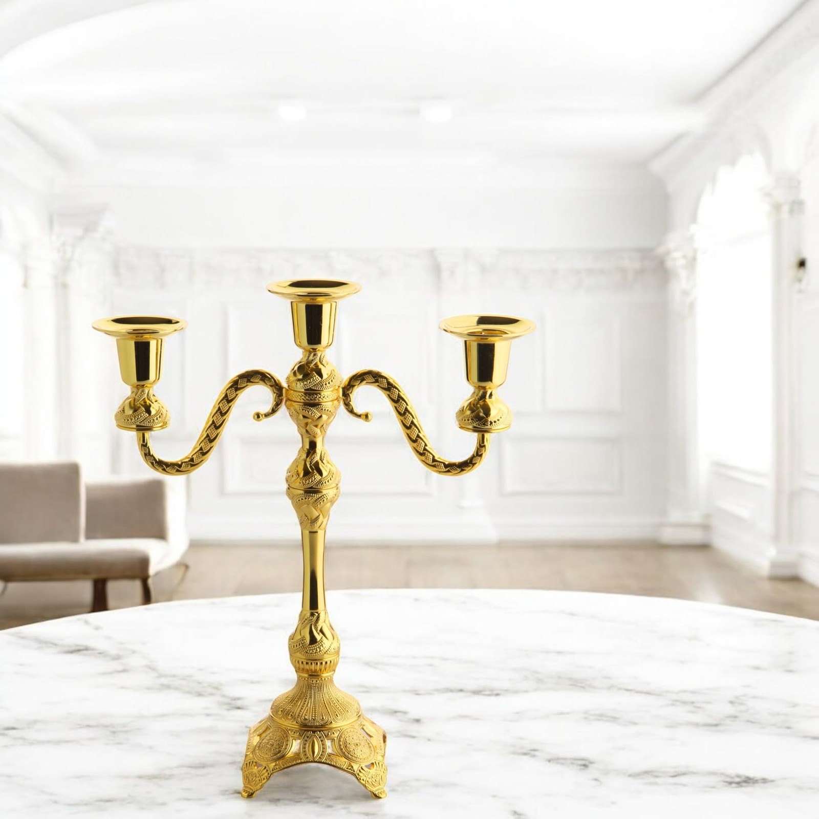 3-Arm Candle Holder - Decorative Zamac Candelabra for Elegant Home Decor, Hol...