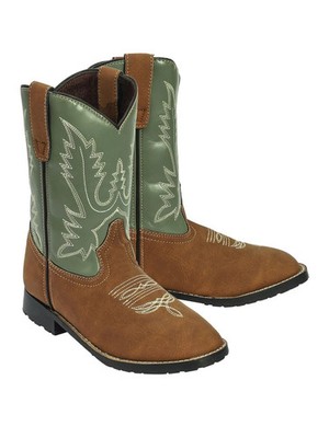 TuffRider Kids Congaree Rounded Toe Western Cowboy Boots Tan w/ Sage 3C