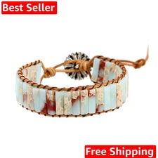 Women Boho Handmade Natural Stone Crystal Leather Bead Wrap Bracelets Collection
