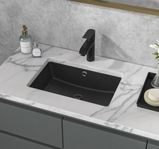 Sarlai 18"x12" Rectangular Black Undermount Ceramic Bathroom Sink With Overflow