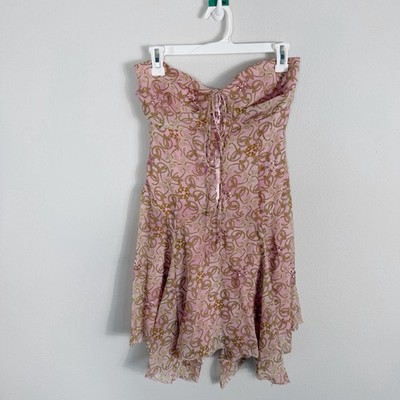 VTG Y2K NWT Miller Girl 100% Silk Mini Dress Asymmetrical Fairy Grunge Pink Sz 4
