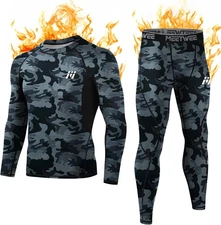 Thermal Underwear for Men, Winter Base Layer Set Tops & Long Large, Camo 