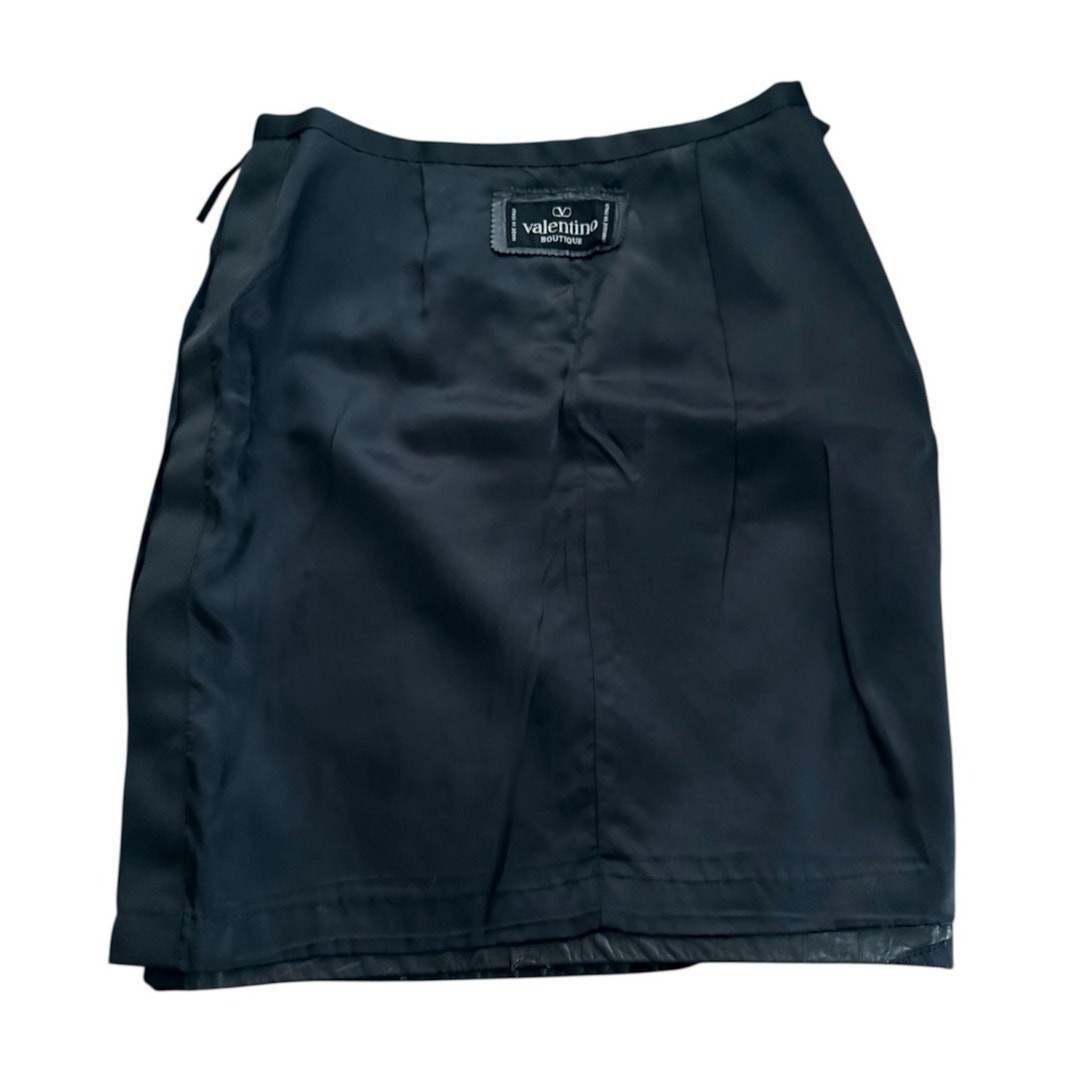 1980s Vintage Valentino Boutique Black Leather Pencil Skirt Bow Ribbon Trim READ thumbnail 5