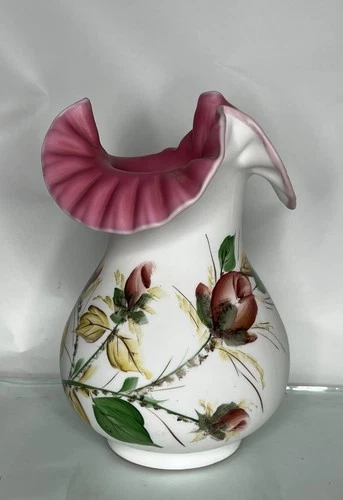 RARE! Fenton Art Glass vase "Moss Rose" Peachblow Satin Glass For LG Wright 10”