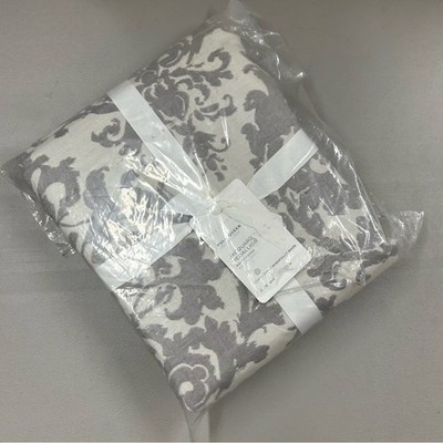 Pottery Barn Jacquard Medallion Cotton Linen Duvet Cover Gray White Damask NWT