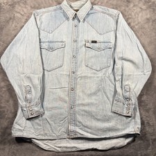 Vintage Y2K Lee Sanforized Western Shirt Mens Small Blue Denim Cowboy Pearl Snap