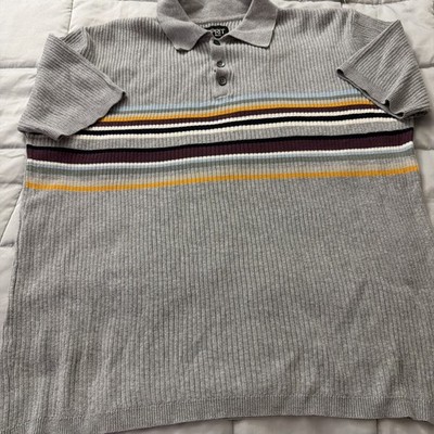 Esprit Core Men s Ribbed Knit Polo Shirt Gray Striped Short Sleeve Size L