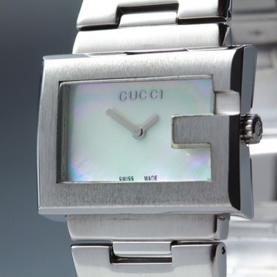 Near Mint Gucci 100L White Shell Dial Silver G Frame Quartz 31mm Ladies Watch