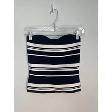 Babaton Strapless Top Women Small Blue White Stripe Knit Tube Minimalist