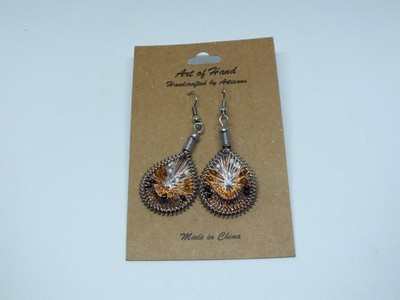 French Wire Pierced Earrings Silver Tone NA Style Orange Black Org Card 1 1/2'' L