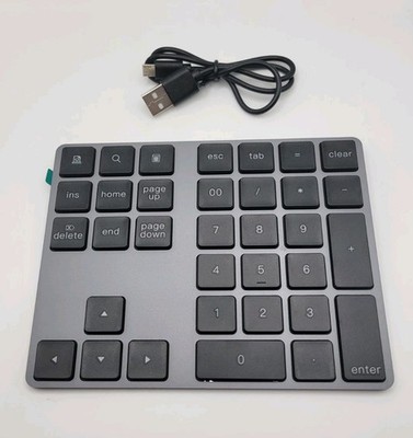 Bluetooth Wireless Number Pad Lekvey 34-Keys Rechargeable Slim Black and Gray