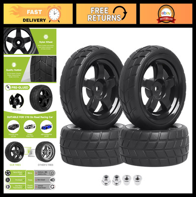 Pre-Glued 2.55  Hex Wheels & Rubber Tires for 1/10 RC On-Road Racing Car - Set o