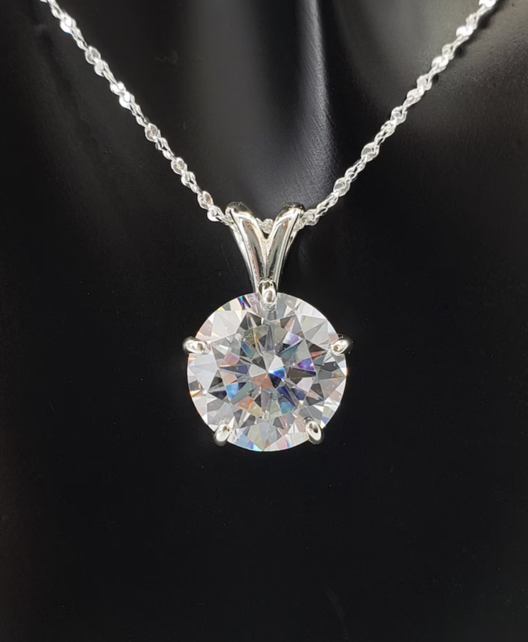 RARE 8.30 Ct Certified  White Treated Diamond Solitaire Pendant in 925 Silver