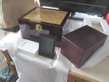 CREMATION URN KIT CHERRY BURL WOOD MEMORY BOX -PHOTO FRAME CARDS COMPLETE NEW